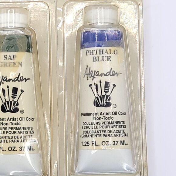 Lot Of 2 Vtg NOS Alexander Permanent Artist Oil Color Art Paints 1.25 oz Grn Blu - Picture 3 of 6